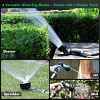 RESTMO Multi-Angle Garden Hose Nozzle with Sprinkler Function, Heavy Duty Water Hose Nozzle with 4 Spray Patterns, Magic Twist and Thumb Flow Control for Garden Watering, Car Washing & Yard, Black