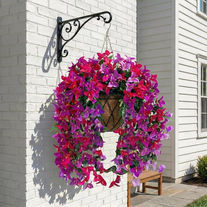 Artificial Flowers for Outdoors Fake Fuchsia Hot Pink Bougainvillea Hanging Flower Decoration, 2Pcs Realistic Faux Silk Plants Long Trailing Vines, Spring Decor for Porch Patio Balcony Planter Yard