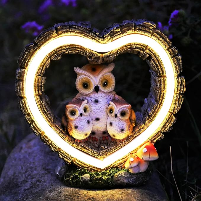 Solar Owl Garden Statue, Outdoor Waterproof Handmade Resin Statue Solar LED Lights, Warm Owl Family Decoration, Suitable for Roads, Yards, lawns