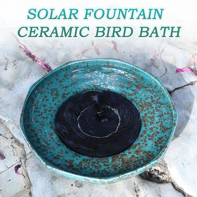 Solar Fountain Ceramic Bird Bath,Bird Bath for Outside,Outdoor Fountain BirdBaths,Garden and Home Décor.