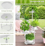 TOSKING 5-Tier Metal Plant Stand, Anti-Tip Round Base for Pots, Child & Pet Friendly, Space Saving Corner Shelf Flower Pot for Indoor Outdoor Use, Living Room Balcony Patio Garden (White, 38in)