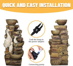 31.5" H Duck Outdoor Water Fountain, 4-Tier Cascading Garden Fountain with LED Light, Resin Waterfalls for Patio, Backyard, Yard, Porch, Front Door