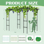 Garden Arch Trellis, 87in H x 118in L Large Garden Arch Arbor Trellis for Climbing Plants Outdoor Plant Support for Cucumber Grape Vine,Tall Metal Gardens Archway for Lawn Party Ceremony