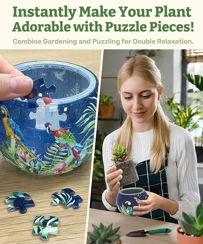 PieceRelax 3D Puzzle Planter 80 Pieces - Flower Pot - Bird of Paradise, for Mom, Home Decor Flower Pots for Indoor Cactus, Succulents Pots [K1106]