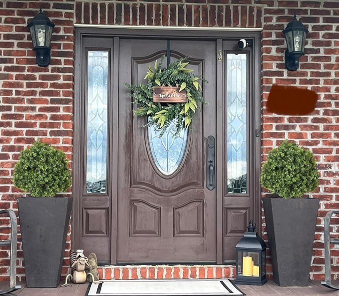 24" Faux Boxwood Plants Outdoor, Artificial Topiary Ball Trees Set of 2, UV Resistant Fake Potted Evergreen Realistic Greenery Bushes Shrubs for Outside Front Porch Planter Patio Indoor Decor 2ft Tall