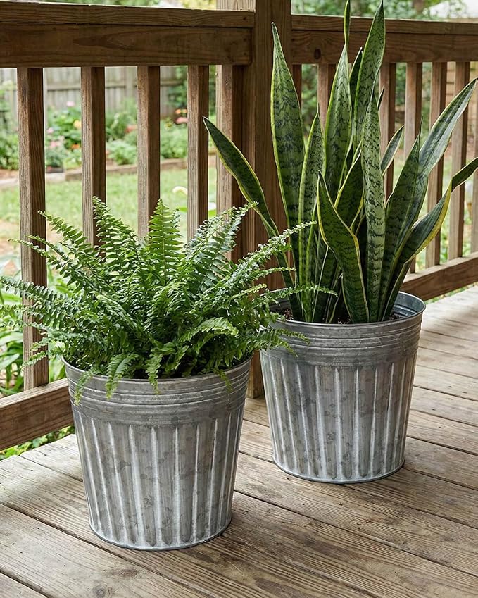 vensovo 12 Inches Silver Metal Rustic Plant Pots - 3 Pcs Large Galvanized Planters with Drain Hole and Rubber Plug, Rustproof Tin Bucket Flowerpot for Indoor Plants Farmhouse Vintage Style for Decor