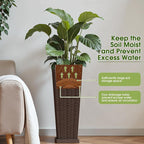 Devoko Resin Tall Planters with Tray for Outdoor Plants Set of 2, Large Taper Outdoor Planter Pots with 4 Drainage Holes, Flower Pots Modern Decor for Porch, Patio, Backyard, Garden(Brown, 24")