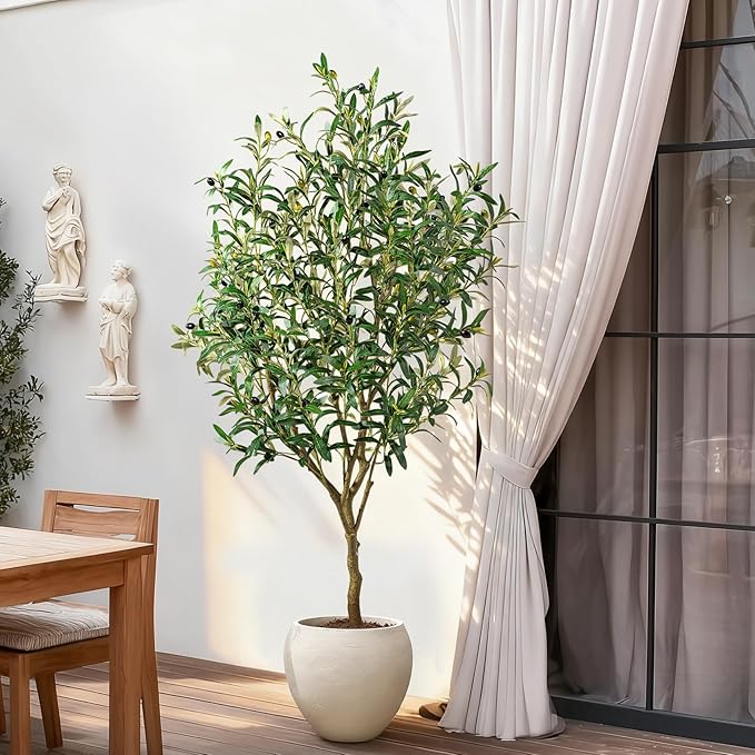 Tall Artificial Olive Tree Faux Trees Indoor Outdoor Realistic Floor Plant Large Fake Plants for House Modern Home Living Room Master Bedroom Office Front Porch Decor Outside Patio para decoracion