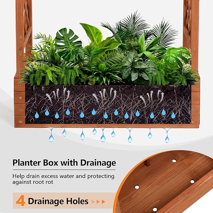 VINGLI 45 in Raised Garden Bed with Trellis & Hanging Roof, Wooden Elevated Planter Box with Drainage Holes for Outdoor Climbing Plants Vegetables Flowers, Patio Yard Balcony