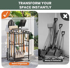 SPACECARE Garden Tool Organizer with Wheels, Yard Tower Rack for Garage Organization and Storage, Up to 35 Long-Handled Tools/Rakes/Brooms, Heavy Duty Steel Garden Tool Stand for Shed, Outdoor, Black