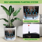 16in Plant Pots Set of 2, Self Watering Planters for Indoor Plants with Water Level Monitoring, Water Outlet for Garden Flower Pot, Patio, Balcony, Lounge, Front Porch Decor