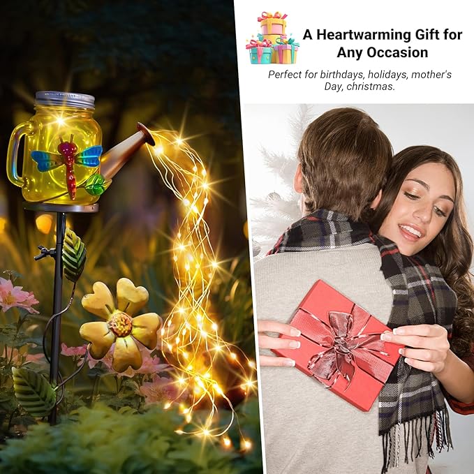 SRNPMIU Solar Watering_Can Light, Yard Outdoor Decor Lights, IP65 Waterproof, Hanging Dragonfly Garden Light, Outside Garden Flower Bed Decor, Women Gift, Birthday Gifts