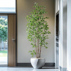 Bailikang Artificial Ficus Tree Indoor 8ft, Large Potted Faux Tree with Realistic Silk Leaves & Trunk for Home Office, Living Room Corner Decor