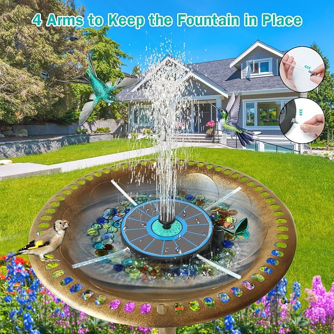Solar Fountain Cyan Flower, Upgrade 3.5W Solar Bird Bath Fountains, Solar Powered Water Fountain with 7 Nozzles, 4 Fixed Pipes for Hummingbirds, Bird Bath, Garden, Pool, and Pond