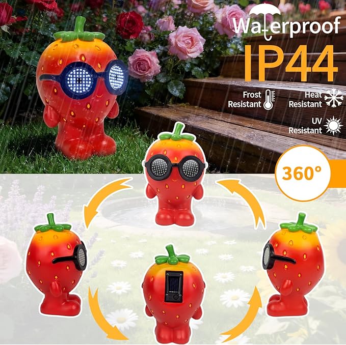 Solar Garden Statue,Cute Outdoor Statue with LED Light, Outdoor Decor for Patio,Balcony,Yard,Lawn Ornament,Birthday Gifts for Mom Grandma (Strawberry)