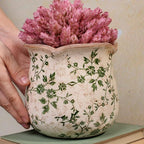 Vintage Ceramic 6.11'' Plant Pots, Decorative Vase for Indoor Garden, Room & Home Decor, Sage Beige