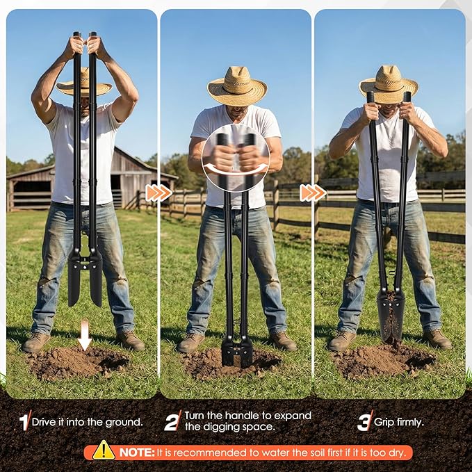 AugFir Steel Post Hole Digger, Durable Hole Digger with Metal Handle, Posthole Digger for Digging Fence or Post, Mailbox, Gardening and Planting