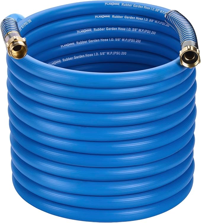 5/8 IN. × 90FT. Heavy Duty Rubber Garden Hose, High Flow 5/8" I.D. Brass Fitting No Memory Durable Heavy Duty Water Hose for Watering, Irrigation, Water Transfer Pump