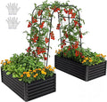 YITAHOME 2pcs 6x3x1.5ft Galvanized Raised Garden Bed with Tall Arch Trellis, Galvanized Planter Box with Trellis, Vertical Netting, Gloves, Outdoor Flower Bed for Climbing Plants, Vegetables, Black