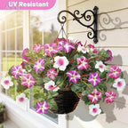 Artificial Flowers Plants for Outdoors, 6PCS UV Resistant Faux Flowers Outdoor Plants, Fake Petunias Silk Flowers for Garden Balcony Yard Porch Decor (White Red Lotus)