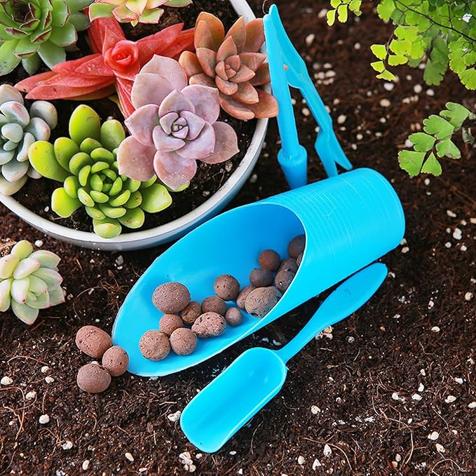 PENCK Soil Scoop for Indoor Plants - Plastic Mini Garden Plant Care Shovel Hand Tools Transplanting Succulent Cultivation Digging Scoops Kits, Blue