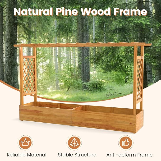Happygrill 45" Raised Garden Bed with Trellis, 2 Pack Wood Planter Box w/Hanging Roof, 2 Side Trellises, Open-Ended Base for Flower, Climbing Plant, Plant Container for Garden