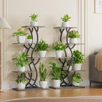 Plant Stand Indoor with Grow Lights - 44" Tall Corner Plant Stands for Indoor Plants, 5 Tiered Metal Plant Shelf, Curved Plant Flower Holder Dispaly Rack for Living Room, Home Patio Balcony (Gray)