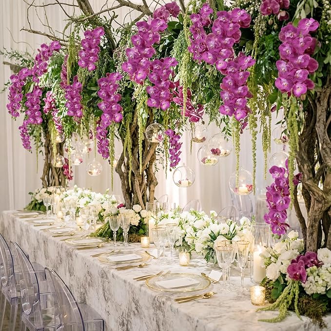 6PCS Purple Artificial Orchids 27’’ Faux Phalaenopsis Orchids Silk Flowers with Stems for Floral Arrangements Home Wedding Dining Table Party Garden Decoration(Purple)