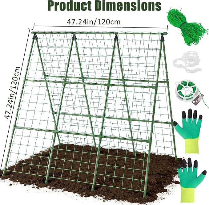 Miory Cucumber Trellis, A-Frame 48" Lx48 H Trellis for Raised Bed, Garden Trellis for Climbing Plants Outdoor, Plant Support for Cucumber