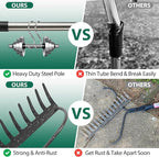 Garden Rake, 6 FT Bow Rakes for Lawns Heavy Duty, Yard Metal Rake with Adjustable Long Handle, 14 Tines Head, Gardening Tool for Loosen Soil, Gather Leaves, Level Mulch, Remove Debris