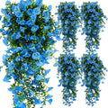 4-Pack Fake Hanging Plants, Faux Hanging Plant Artificial Greenery for Living Room Bedroom Boho Wall Shelf Indoor Outdoor Decor (Blue Morning Glory)