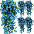 4-Pack Fake Hanging Plants, Faux Hanging Plant Artificial Greenery for Living Room Bedroom Boho Wall Shelf Indoor Outdoor Decor (Blue Morning Glory)