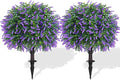 Artificial Lavender Topiary Ball Trees with Ground Spike, Set of 2 UV Resistant Artificial Shrubs, Fake Evergreen Artificial Plant Bush for Indoor Outdoor Front Porch Garden