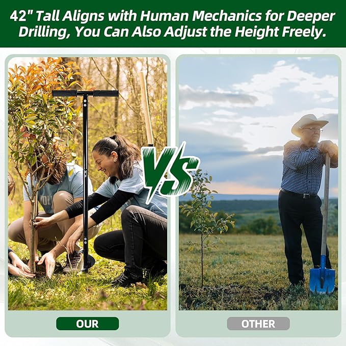 Heavy Duty Manual Garden Auger Drill 6" x 42" Post Hole Digger Hand Spiral Drill for Digging Planting Bulb Bedding