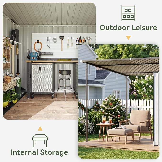 Aoxun 7x6FT Outdoor Storage Shed & Hardtop Canopy Gazebo Combo | 13.3x5.6FT Metal Lean to Shed, 2-in-1 Garden Bike Shed for Patio, Backyard, Deck, Black