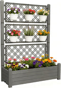 5' Tall Raised Garden Bed with Trellis, Self Watering Planter Box for Outdoor Climbing Plants Resin Garden Lattice for Vegetables, Flowers, Tomato & Vine with Drainage Holes (Coffee, 1 PC)