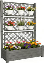 5' Tall Raised Garden Bed with Trellis, Self Watering Planter Box for Outdoor Climbing Plants Resin Garden Lattice for Vegetables, Flowers, Tomato & Vine with Drainage Holes (Coffee, 1 PC)