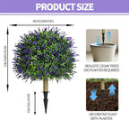 23" Set of 2 Artificial Lavender Topiary Trees for Outdoor with Ground Spike, UV Resistant Faux Boxwood Ball Plants, Fake Boxwood Plants for Indoor,Porch,Patio,Lawn Front Door Décor