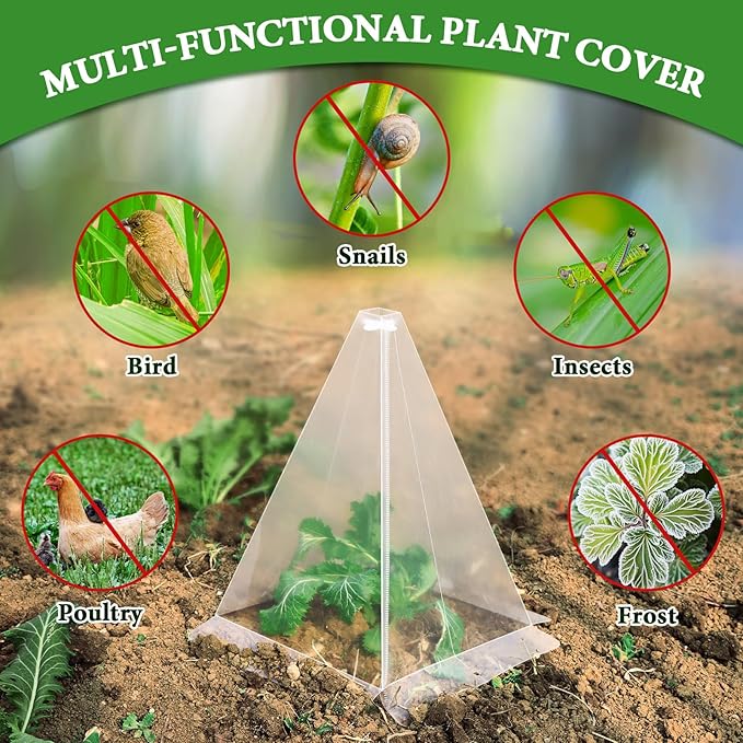 Garden Cloches for Plants, 20 Pack Plastic Small Plant Seedling Protector, Reusable Clear Bell Covers with 40pcs Metal Stakes, Mini Greenhouse Against Sun, Frost, Snails, Birds, 7.8" x 11"