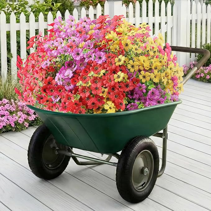 Artificial Flowers for Outdoor,Silk Flowers No Fade Fake Plastic Flowers UV Resistant Faux Plants for Outdoors Outside Front Porch Hanging Planter Window Box Garden Home Decoration,42 Pack(Mixed)