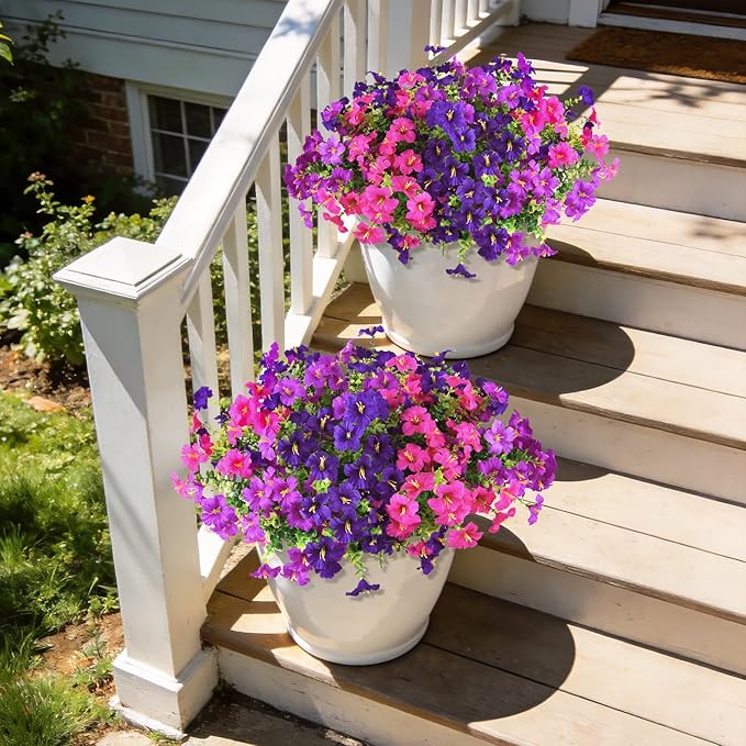 INQCMY Artificial Flowers for Outdoors Fake Plants Spring Summer Decoration, 12 Bundles Faux Petunias UV Resistant No Fade Realistic Silk Flower for Outside Planters Patio Porch Yard Window Box
