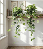 Fake Plants 2 Pcs Faux Pothos Plants Potted Indoor Artificial Hanging Plants Realistic Fake Greenery Table Desk Bathroom Office Bedroom Living Room Shelf Modern Farmhouse Decor Outdoor