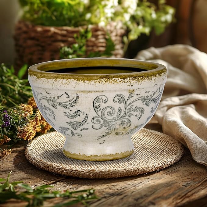 Dosayes Vintage Ice Crackle Grazd Ceramic Flower Pot with Drainage Holes, 4.33 Inch Rustic Planter for Indoor Plants, Outdoor Garden, Farmhouse Gift Tuscan Decor (Gray)