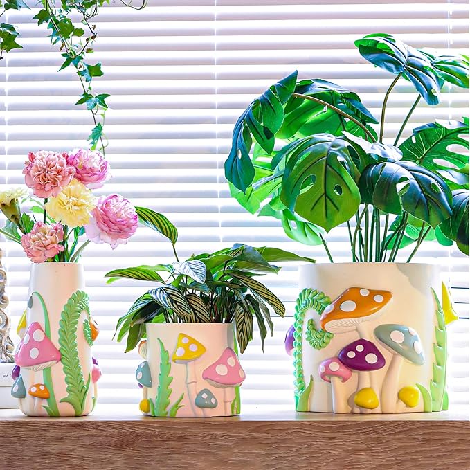 GUGUGO 8 Inch Pastel Lines Planters, Cute Unique Rainbow Planter with Drainage, Vintage Retro Eclectic Flower Plant pots for Indoor Plants and Succulent,Funny Boho Modern Home Décor