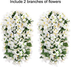 HyeFlora Bougainvillea Artificial Hanging Flowers Plants for Outdoors Decoration, 2pcs White Fake Flowers Silk Bougainvillea Vines Realistic UV Resistant Faux Flowers for Outdoor Planters Patio Yard