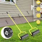 21" Rolling Lawn Aerator, 45 Preassembled Spikes, Only Needs 3-5 Minutes to Assemble, No Looseness, Good Package, 75" Long Handle with Quick Clip Connections, U-Shape Construction - Yellow.