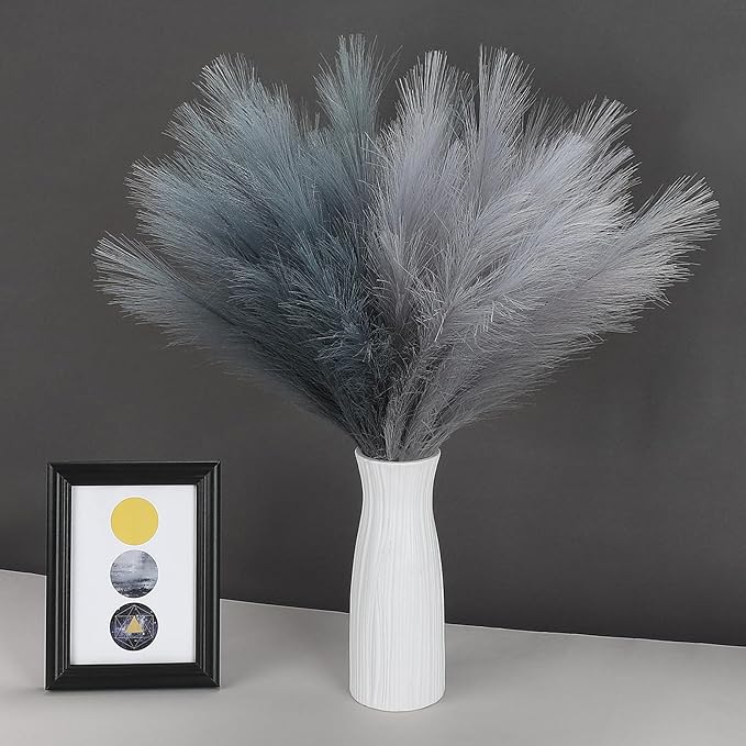 SeptCat 60 Pcs Pampas Grass Light Grey and Dark Grey Decor 21.7" Fluffy Faux Short Pampas Grass Artificial Small Pompas Grass Flower Vase Filler for Home Wedding Decoration