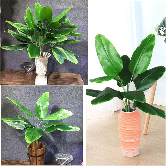 Fake Bird of Paradise Plant Artificial Banana Tree 30 Inch 2 Pack, Tropical Monstera Plants Big Leaves Faux Palm Leaf Greenery Shrubs Indoor Outdoor Home Garden Office Farmhouse Verandah Wedding Decor