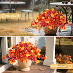 INXUGAO Fake Fall Flowers Artificial for Decoration 2PCS Faux Silk Fall Flowers Plants for Outdoors Outside Planters UV Resistant Looks Real for Front Door Porch Patio Garden Decor