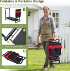 2-in-1 Garden Kneeler and Seat, Folding Garden Seat w/EVA Foam Kneeling Pad & Removable Tools Pouch, Sturdy Steel Frame, No Assembly, Portable Heavy Duty Garden Stool for Women Men Seniors